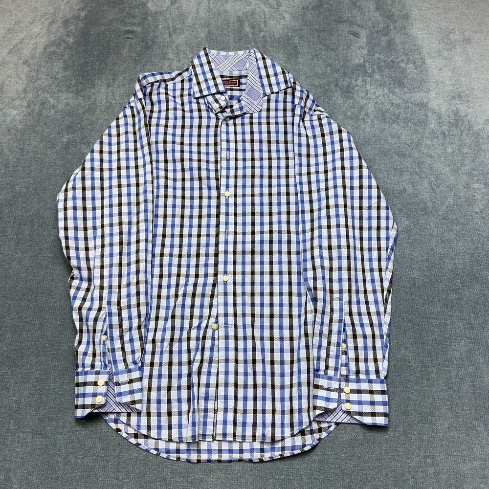 Patrick James Shirt Mens Medium Blue White Checkered Classic Long Sleeve